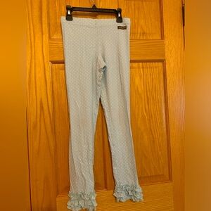 Matilda Jane Size 12 Girls leggings. Light Blue with White Polka Dots